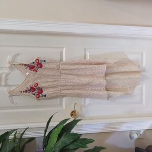 🐢Exhilaration Women's Lace Lined Dress Hi Low Embroidered Front Sz Sm